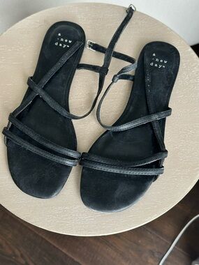 a new day Black Strappy Flat Sandals